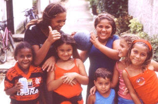 Seven kids in Abrao, Ilha Grande Island, Brazil